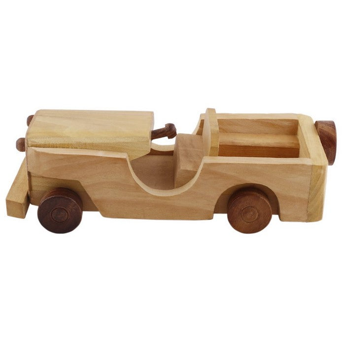 Benzara Handcrafted Open Jeep Wooden Toy for Kids, Brown