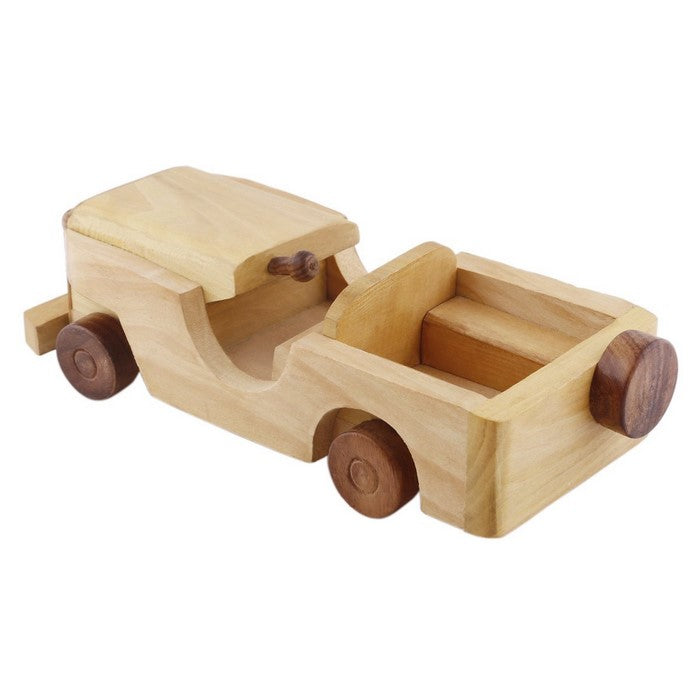 Benzara Handcrafted Open Jeep Wooden Toy for Kids, Brown