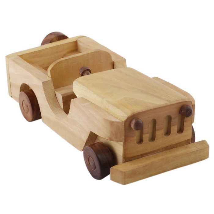 Benzara Handcrafted Open Jeep Wooden Toy for Kids, Brown
