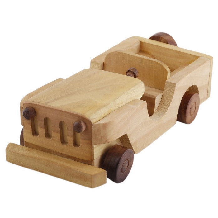 Benzara Handcrafted Open Jeep Wooden Toy for Kids, Brown