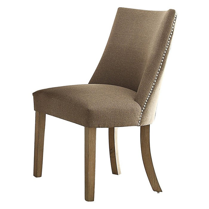 Wood & Fabric Side Chair with Nail head Trims,  Brown, Set of 2