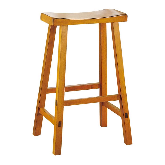 Wooden 29" Counter Height Stool with Saddle Seat, Oak Brown, Set Of 2