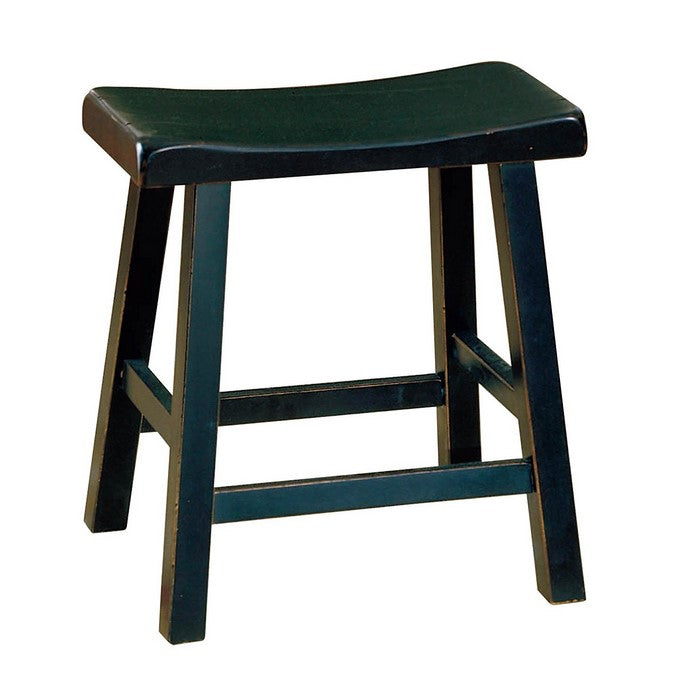 Wooden 18" Counter Height Stool with Saddle Seat, Black, Set Of 2