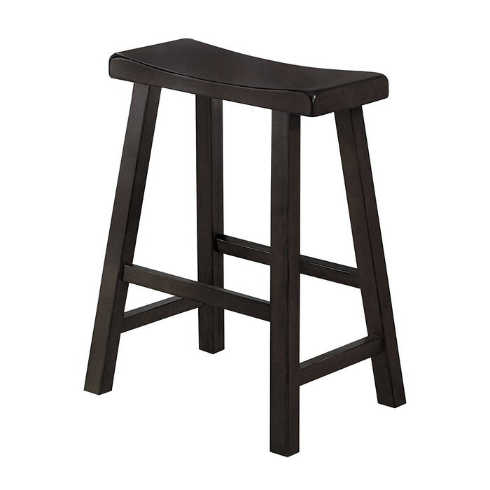 Wooden 24" Counter Height Stool with Saddle Seat, Brown, Set Of 2