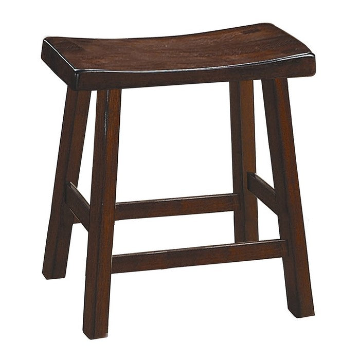 Wooden 18" Counter Height Stool with Saddle Seat, Warm Cherry Brown, Set Of 2