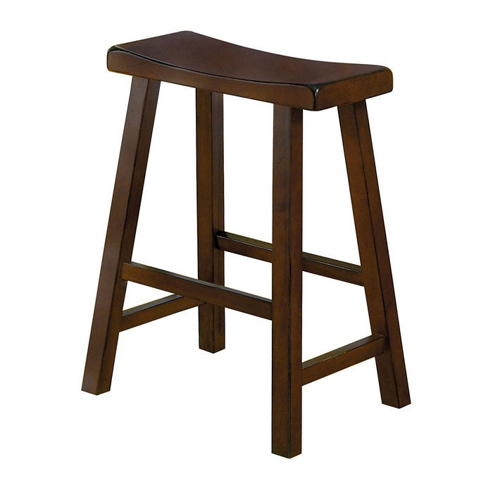 Wooden 24" Counter Height Stool with Saddle Seat, Warm Cherry Brown, Set Of 2