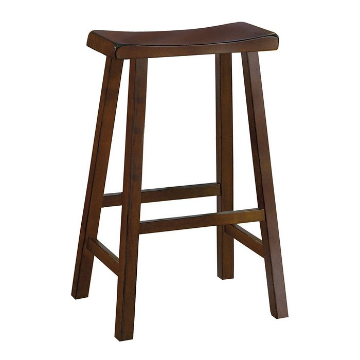 Wooden 29" Counter Height Stool with Saddle Seat, Warm Cherry Brown, Set Of 2