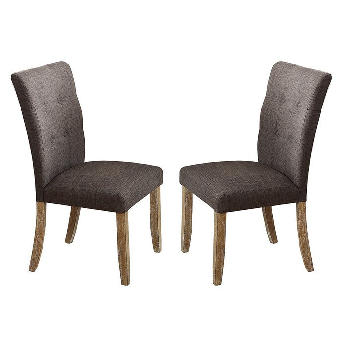 Wood & Fabric Dining Side Chair with Button-Tufting, Set of 2