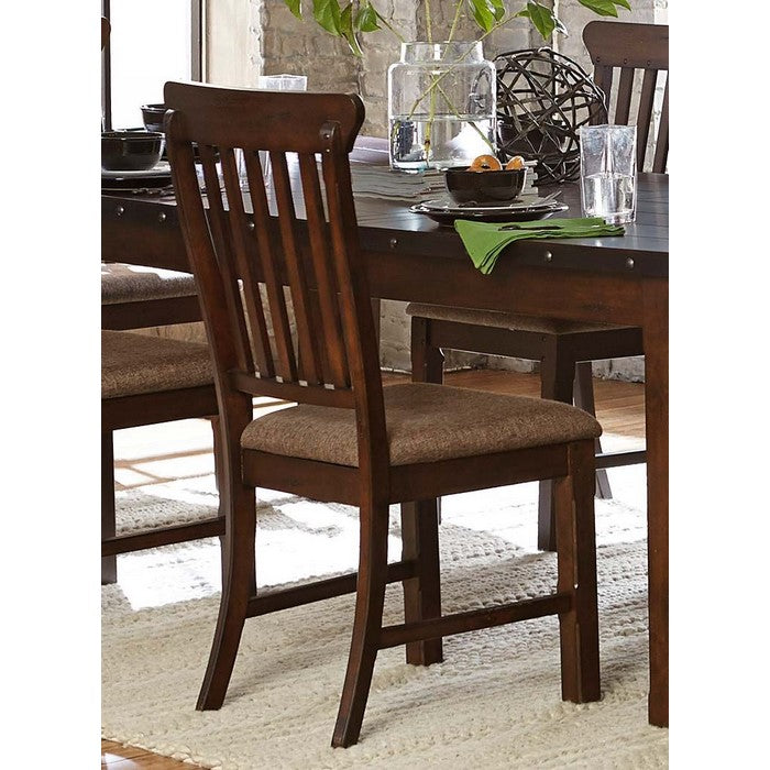 Wood & Fabric Dining Side Chair With Curved Slat Back, Burnished Brown, Set Of 2