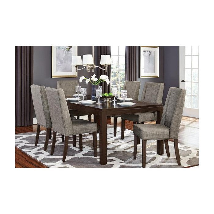 Wood & Fabric Dining Side Chair With Shallow Wing Back, Gray & Dark Brown, Set Of 2
