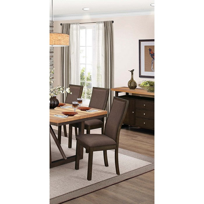 Wood & Fabric Dining Side Chair With Curved Back Rest, Set Of 2