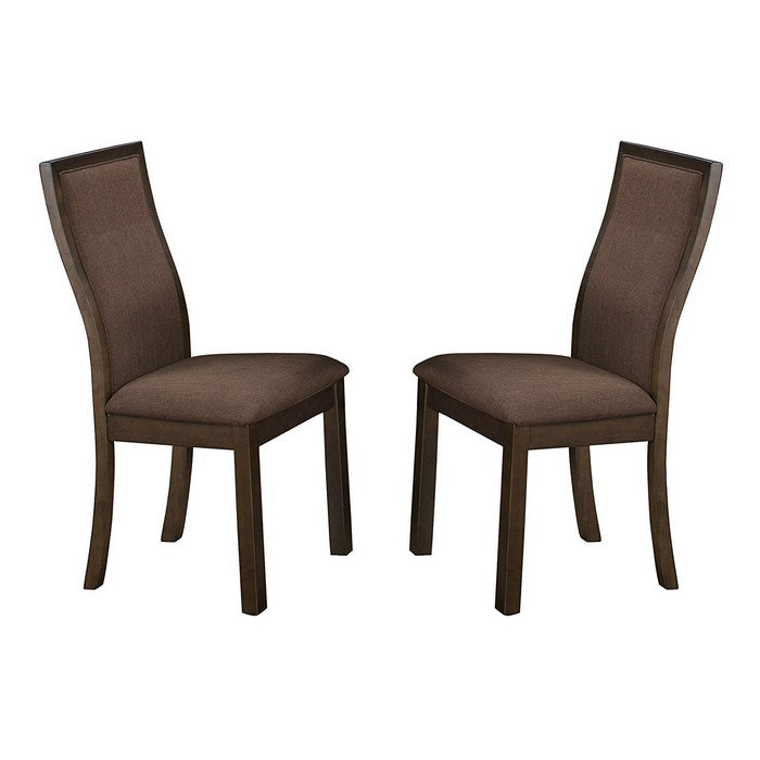 Wood & Fabric Dining Side Chair With Curved Back Rest, Set Of 2
