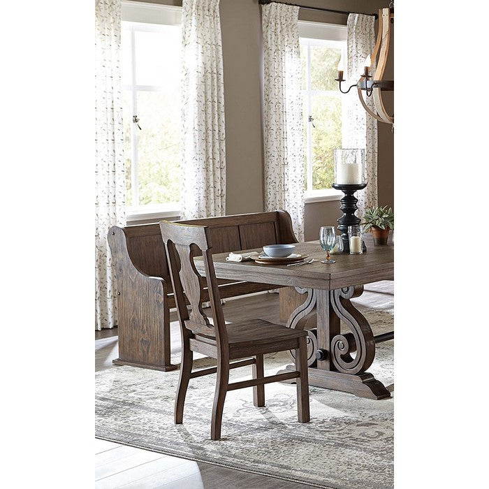 Wooden Dining Side Chairs With Fiddle Back, Brown, Set Of 2