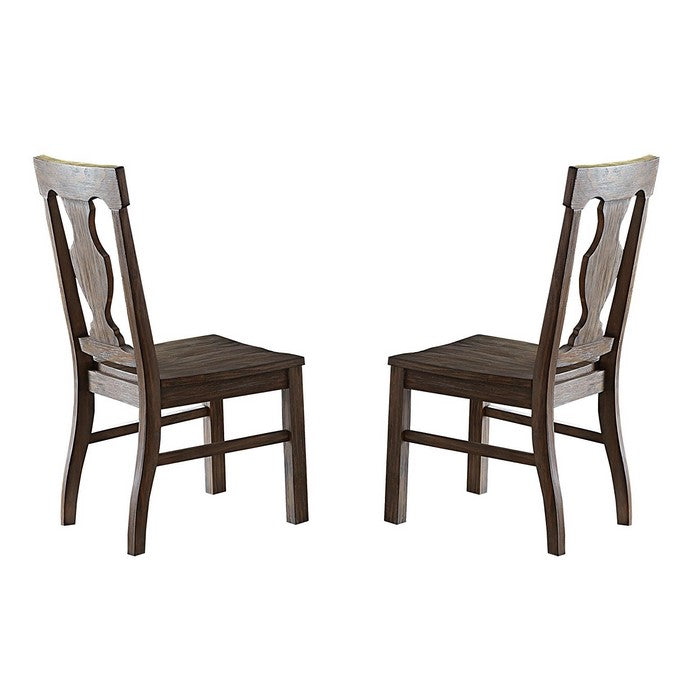Wooden Dining Side Chairs With Fiddle Back, Brown, Set Of 2