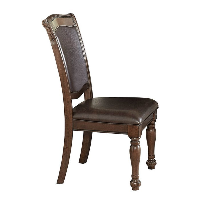Wood & Leather Dining Side Chair, Cherry Brown & Dark Brown, Set Of 2