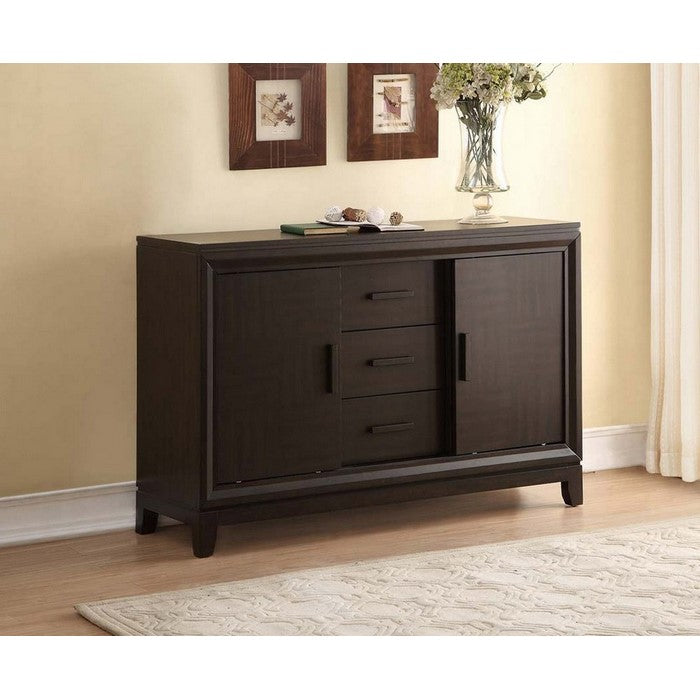 Wooden Server Buffet With Sliding Doors, Dark Brown