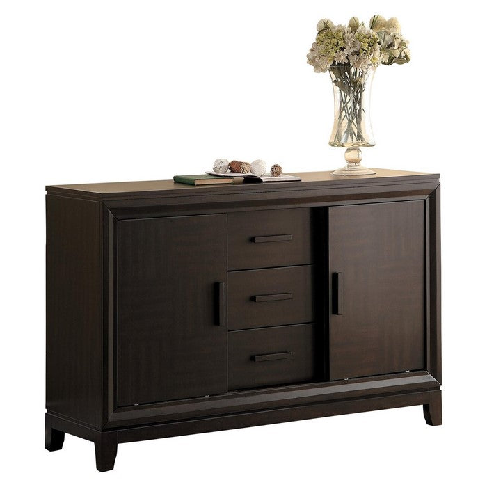 Wooden Server Buffet With Sliding Doors, Dark Brown