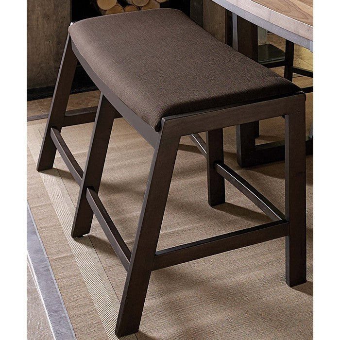 Wood & Fabric Counter Height Side Bench With Back Splayed Legs, Walnut & Brown