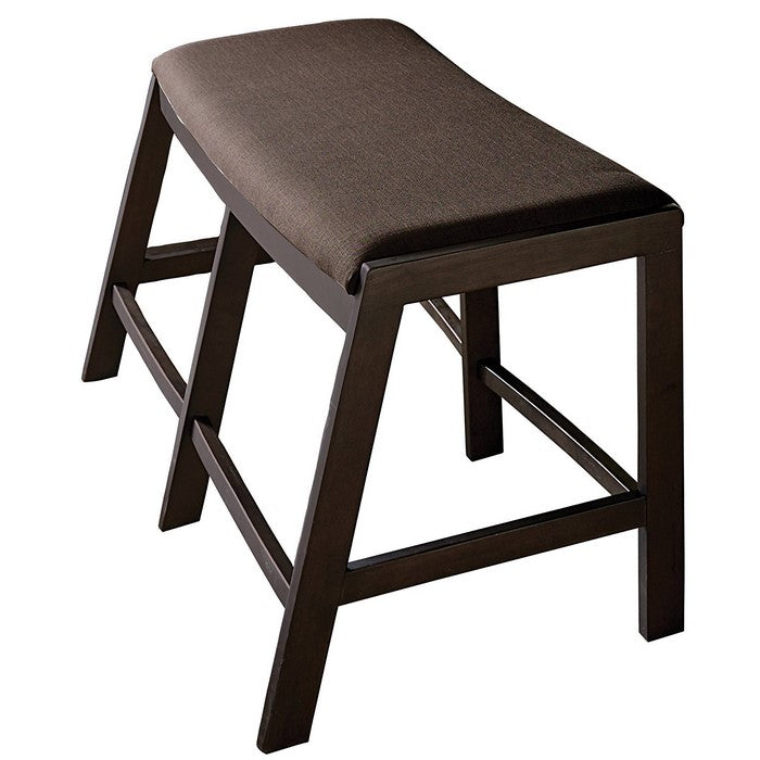 Wood & Fabric Counter Height Side Bench With Back Splayed Legs, Walnut & Brown