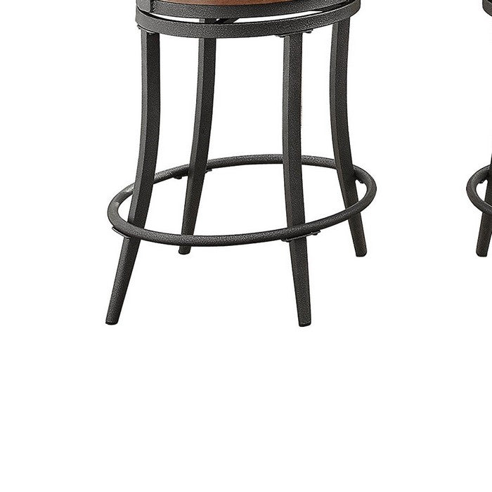 Wooden & Metal Counter Height Swivel Chair, Gray & Brown, Set Of 2