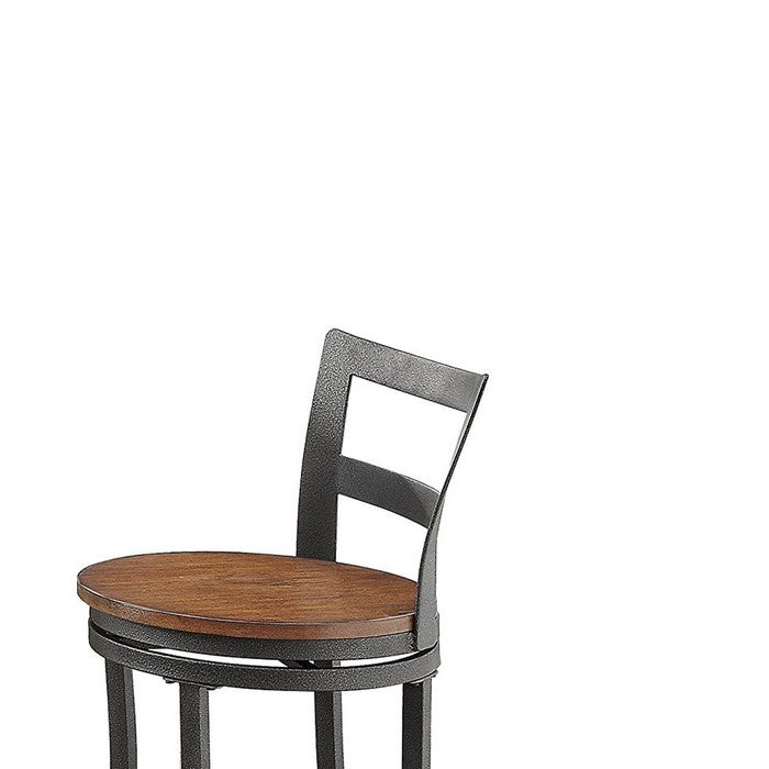 Wooden & Metal Counter Height Swivel Chair, Gray & Brown, Set Of 2