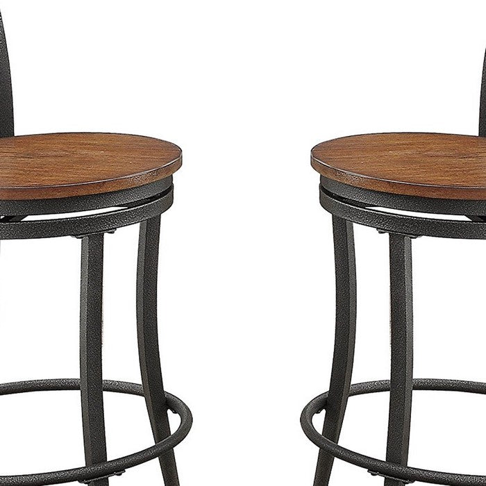 Wooden & Metal Counter Height Swivel Chair, Gray & Brown, Set Of 2