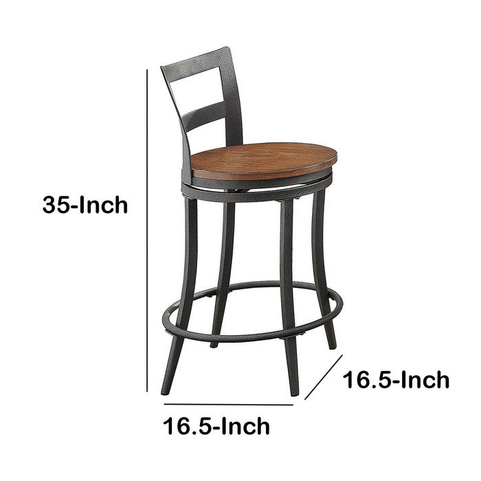 Wooden & Metal Counter Height Swivel Chair, Gray & Brown, Set Of 2