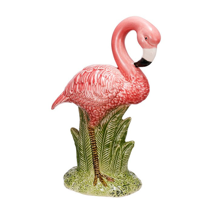 Ceramic Flamingo Accent , Pink And Green