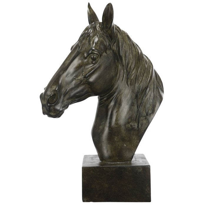 Polyresin Equine Sculpture On Cubical Base, Black