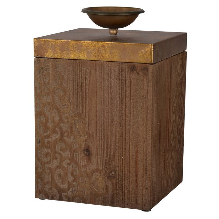 12.2" Metal and Wooden Box, Brown