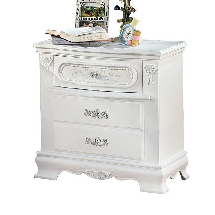 Wooden Nightstand With 3 Storage Drawer, White