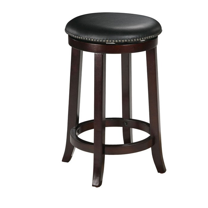 Nail Head Trim Wooden Barstool With Swivel Seat, Espresso Brown, Set Of 2