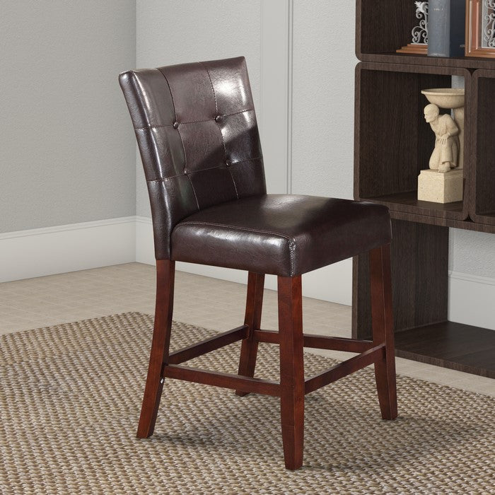 Leather Upholstered Wooden Counter Height Chair, Brown, Set Of 2