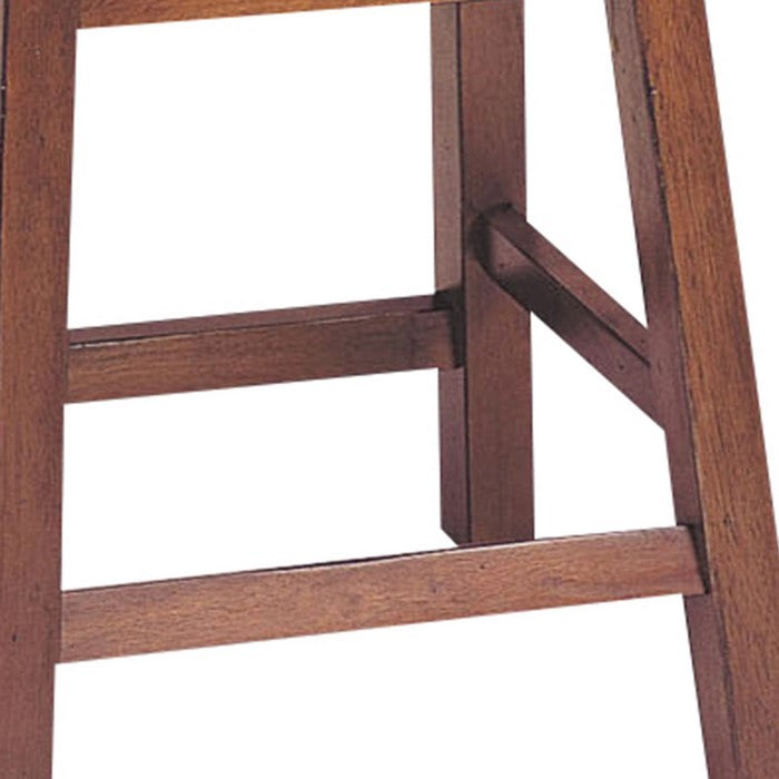 Wooden Stools With Saddle Seat, Walnut Brown, Set of 2