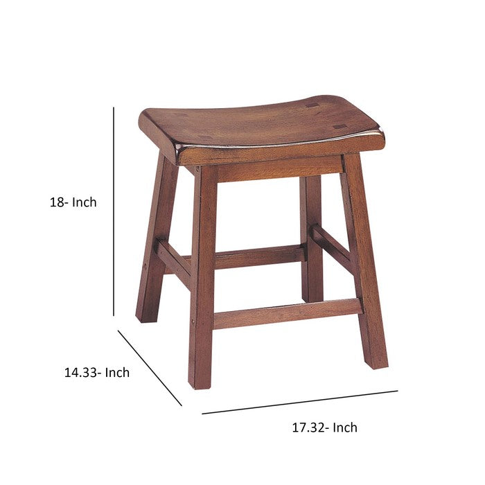 Wooden Stools With Saddle Seat, Walnut Brown, Set of 2