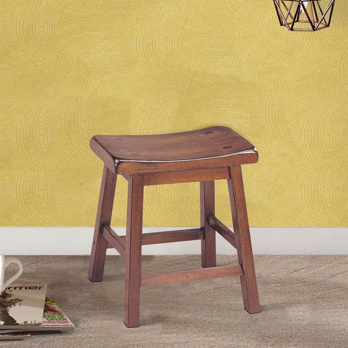 Wooden Stools With Saddle Seat, Walnut Brown, Set of 2