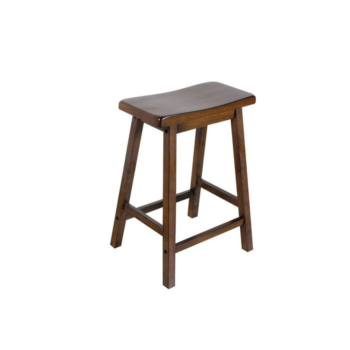 Wooden Counter Height Stools With Saddle Seat, Walnut Brown, Set of 2