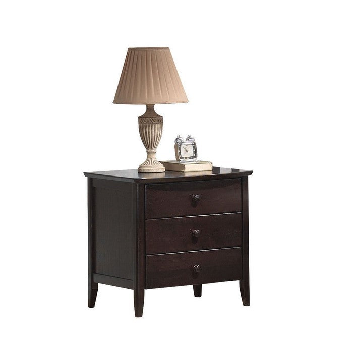 Wooden Nightstand With 3 Drawers, Dark Walnut Brown