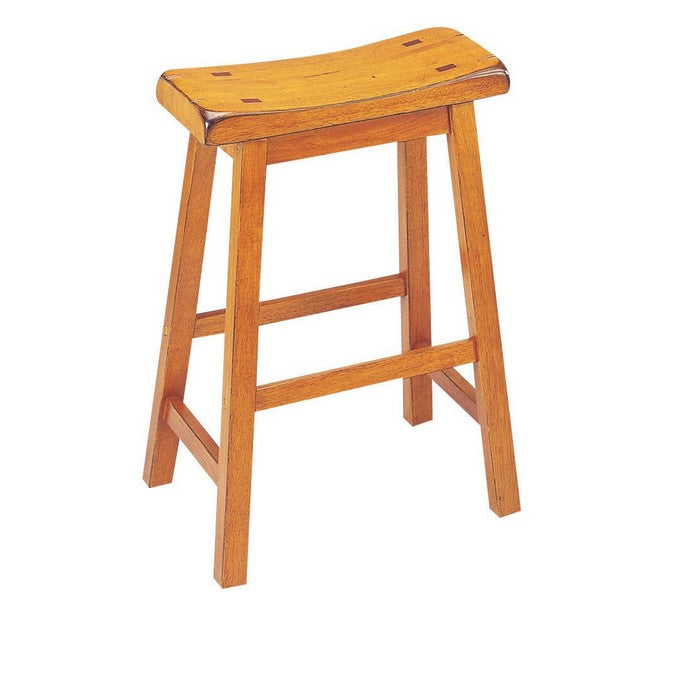 Wooden Counter Height Stools With Saddle Seat, Oak Brown, Set of 2