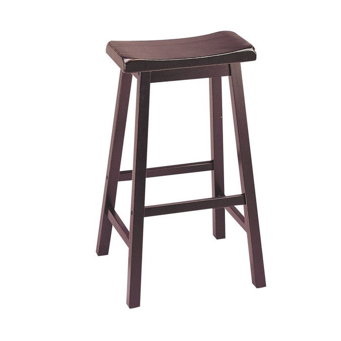 Wooden Bar Height Stools With Saddle Seat,  Walnut Brown (Set of 2)