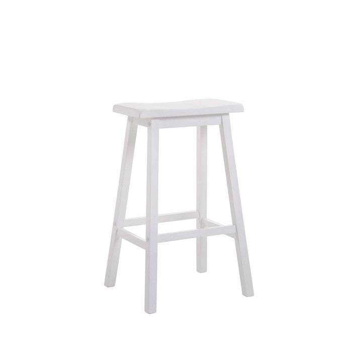 Wooden Bar Height Stools With Saddle Seat, White (Set of 2)