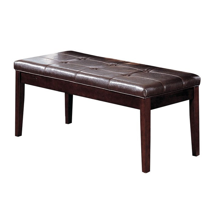 Wooden Bench With Tufted Leatherette Seat, Dark Walnut & Espresso Brown