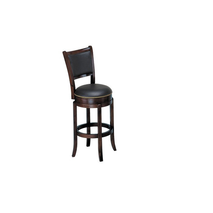 Wood & Leather Bar Height Chair With Swivel Mechanism, Espresso Brown