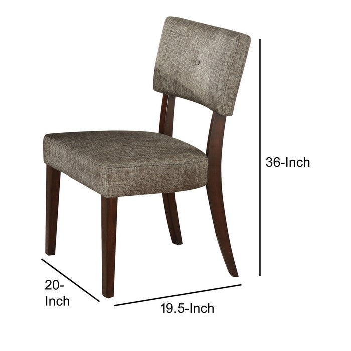 Wooden Side Chair , Grey Fabric, Set Of 2