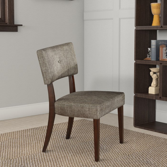Wooden Side Chair , Grey Fabric, Set Of 2