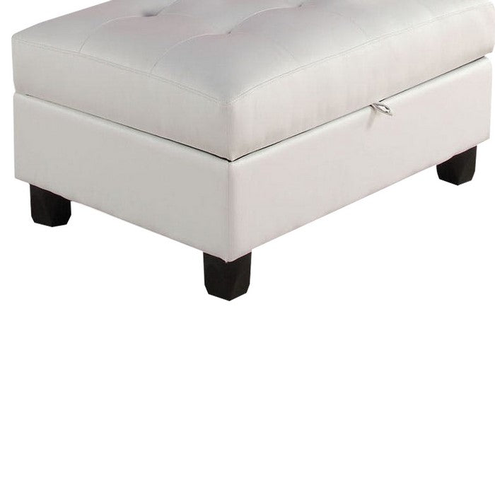 Leather Tufted Ottoman with Storage, White
