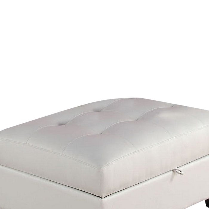 Leather Tufted Ottoman with Storage, White
