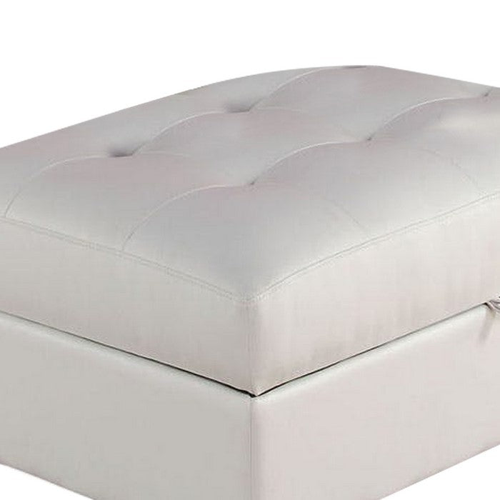 Leather Tufted Ottoman with Storage, White