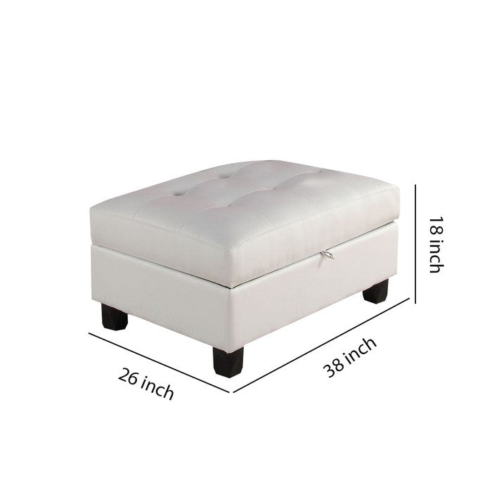 Leather Tufted Ottoman with Storage, White