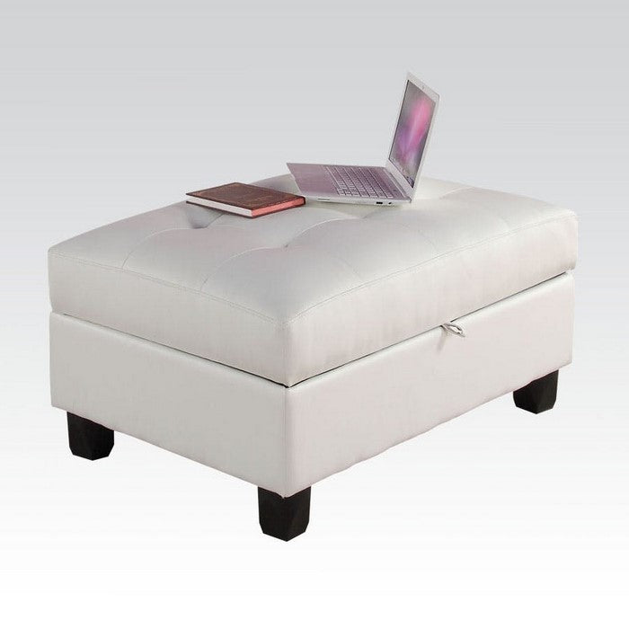 Leather Tufted Ottoman with Storage, White